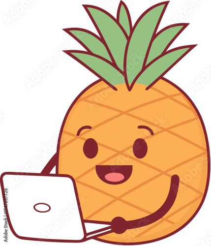 pineapple mascot working on laptop freelancer fru