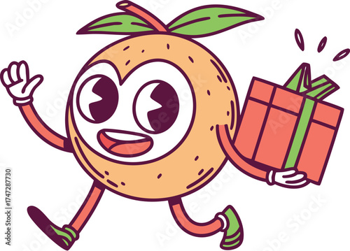 sapodilla sapota mascot holding gift box happy