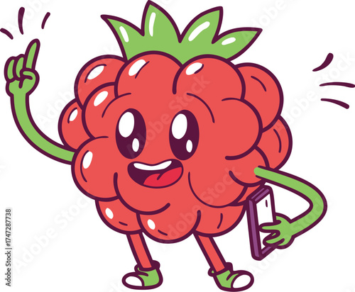 raspberry mascot taking selfie funny modern carto