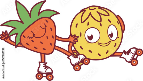 strawberry mascot roller skating cute dynamic fru