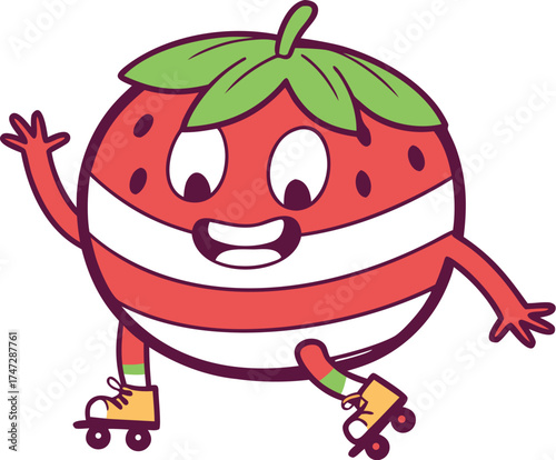 strawberry mascot roller skating joyful happy car