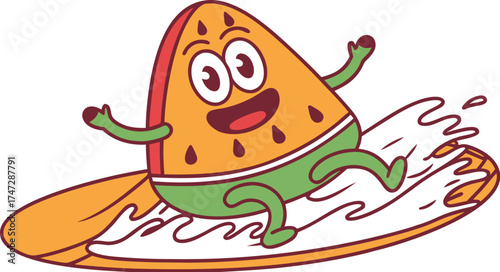 watermelon mascot sliding on water energetic summ