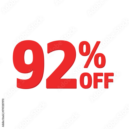 Big Red Discount Sale Sign Showing 92 Off for Retail Marketing