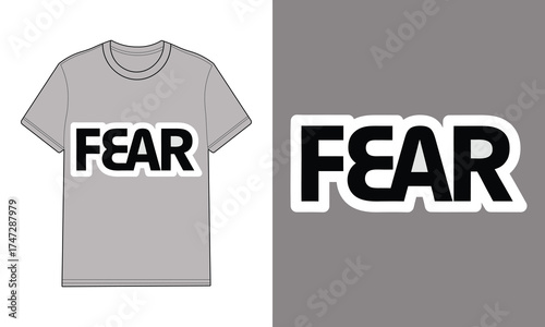 Grey t shirt with word fear graphic grey backgrounds text