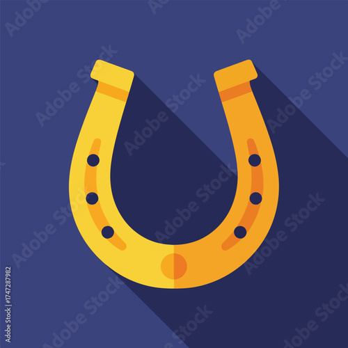 Golden horseshoe flat design icon symbol of luck and fortune - Logo vector icon stock illustration - Flat Design Icon