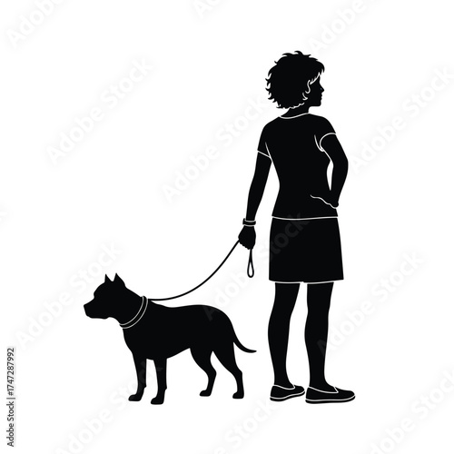 Person walking dog silhouette flat design icon - Logo vector icon stock illustration - Flat Design Icon
