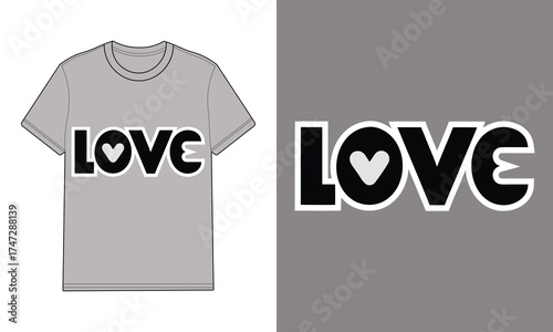 Grey t shirt with word love graphic heart
