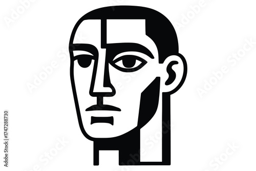 Abstract stylized black and white portrait of a man s face with geometric shapes