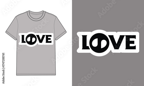 Love text graphic with heart shaped e grey t shirt mockup