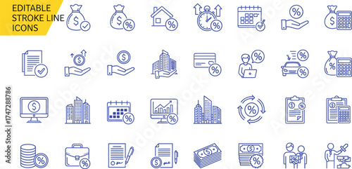 Financial and Business Icons in Line Art Savings, Investments, and Property Concepts Illustrated