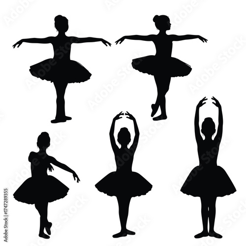 Silhouettes of ballet dancers in various poses for design - Logo vector icon stock illustration - Flat Design Icon