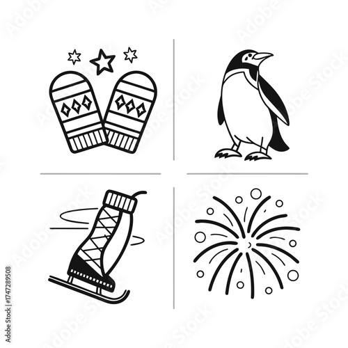 Four distinct symbols arranged in a quadrant layout abstract graphic design isolated on transparent background