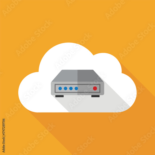 Flat design cloud icon with network router and long shadow - Logo vector icon stock illustration - Flat Design Icon