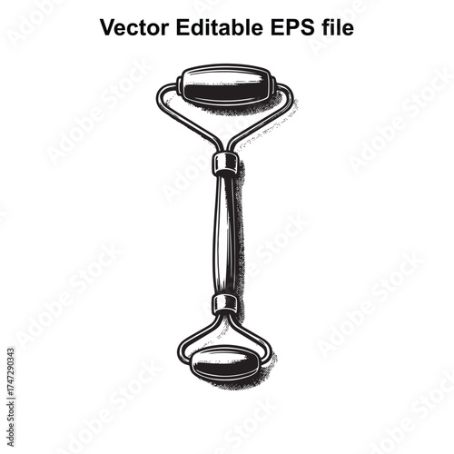Vector art of black and white illustration of a facial roller