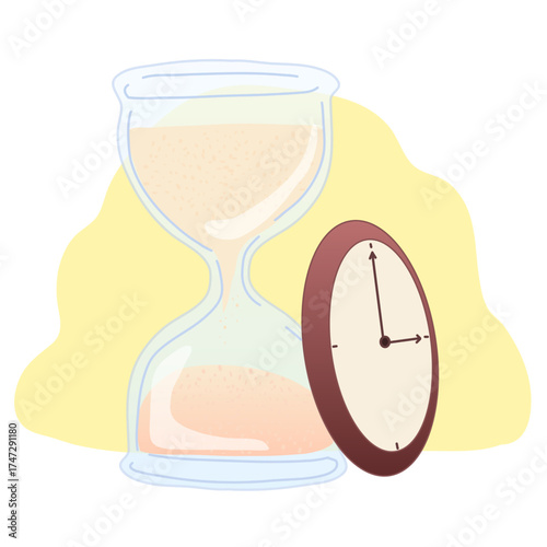 vector illustration of a clock and hourglass