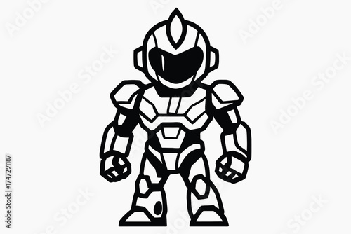 Stylized cartoon robot warrior character standing front facing with futuristic armor and helmet