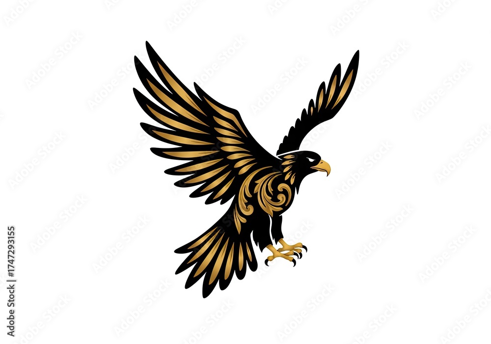 Fototapeta premium Majestic Golden Eagle Illustration: Striking Vector Design with Intricate Details for Brand Identity