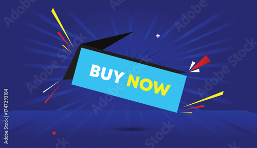 buy now web banner vector art template design badge icon label light blue sky shapes dark blue light sun shine abstract business background creative modern colorful bright illustration