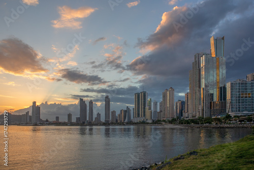 Panama City Waterfront Skyline at Sunset