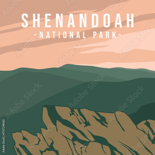 Shenandoah National Park vintage travel poster style vector illustration.