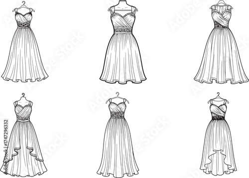 Elegant gowns on hangers dress fashion