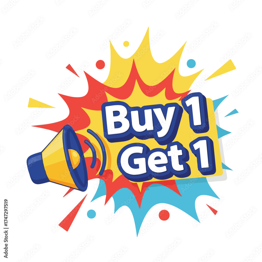 Fototapeta premium Buy One Get One Free Discount Offer Exciting Promotion with a Megaphone Illustration