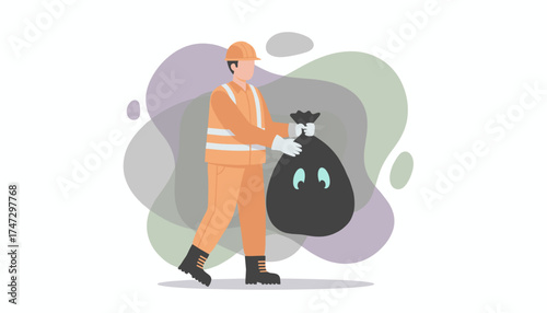 Sanitation worker in uniform holding a garbage bag symbolizing waste management and city services