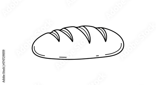 A simple black and white illustration of a loaf of bread, showing the details.