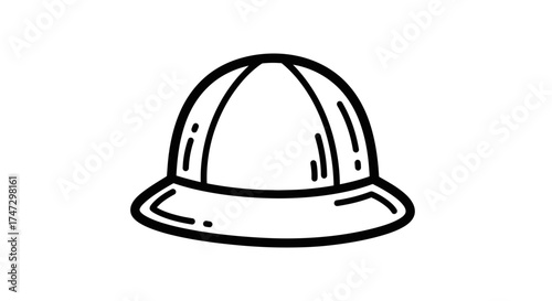 A simple black and white line art illustration of a classic bucket hat on a plain white background.