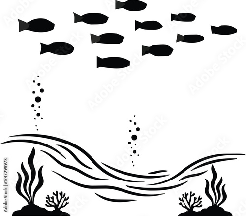 Peaceful Underwater Illustration with Fish and Coral Marine Art for Ocean and Nature Design