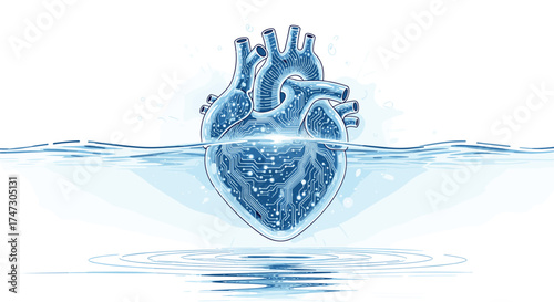 Transparent Heart Floating in Water with Bubbles, Generative AI.