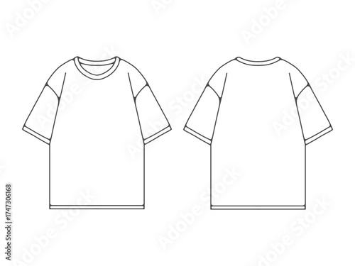 Oversized Design T-Shirt Outline Vector. Blank Apparel Mockup Vector for Designers