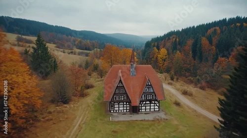 Autumnal House in Valley: Heart-Shaped Cloud Formation, Scenic Landscape