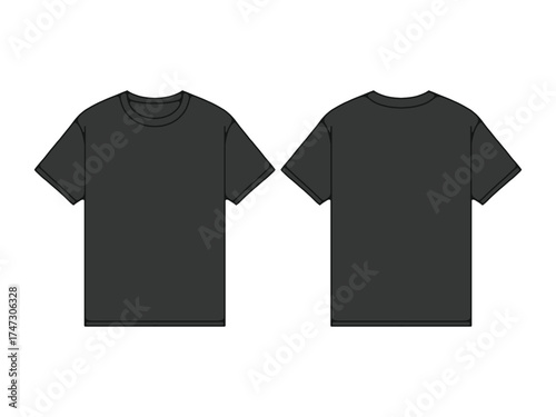 Blank T-Shirt Vector Mockup Design. Minimalist Black Tee Shirt Template