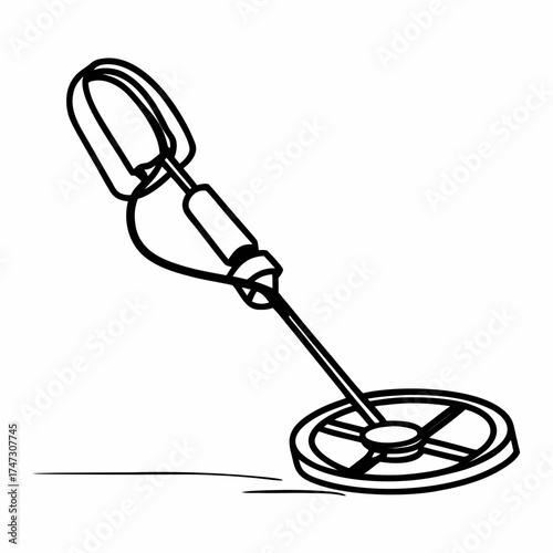 Continuous line drawing of a metal detector on white background  