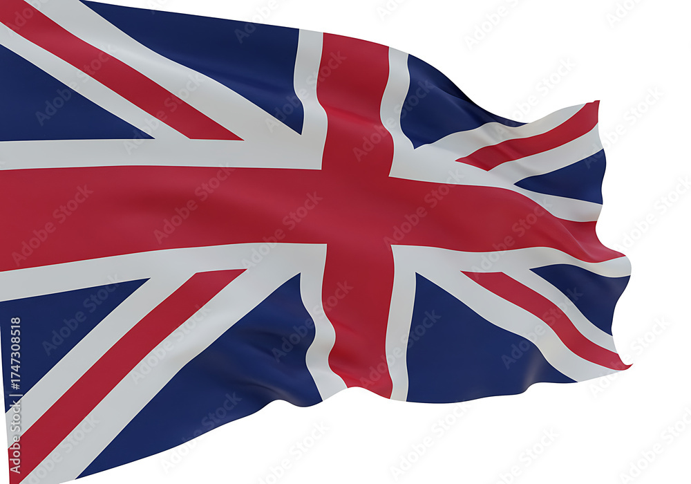 Fototapeta premium United Kingdom Flag: England Flag on Transparent Background with Copy Space, 3D Render, Union Jack, National Symbol, Patriotic.