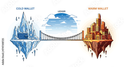 Cold Wallet and Warm Wallet Cryptocurrency Security Concept, Generative AI.