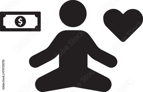 Concept of balancing money, love, and personal well-being