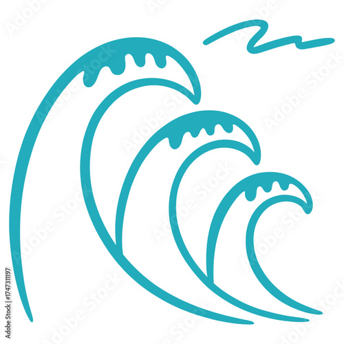 Illustration of ocean waves, a simple, clean design for nautical themes, surfing, or summer vacation concepts