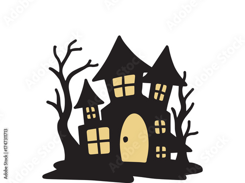 black haunted house with yellow windows clip art preview