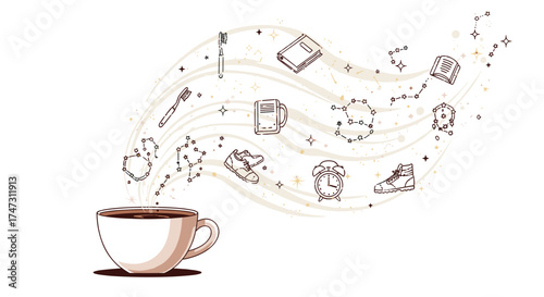 Coffee Cup With Ideas Floating Out, Generative AI.
