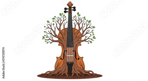 Violin tree with roots and branches artistic concept, Generative AI.