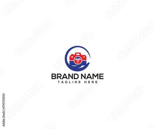 Visual Story: A modern emblem of a camera, ingeniously crafted with integrated medical symbolism. It captures the essence of creative storytelling and health.