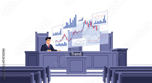 Business Analyst Presenting Financial Trends and Data Analysis in Courtroom Setting, Generative AI.