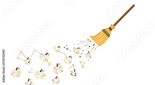 Broom Sweeping Away Small Figures, Generative AI.