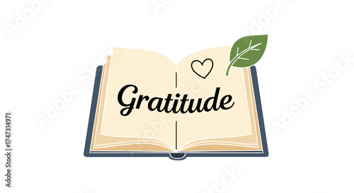 Vector art of open book with the word gratitude