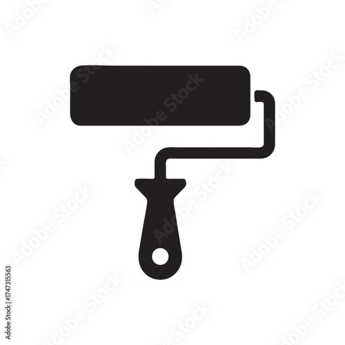 Black silhouette of a paint roller on a white background