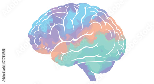 Colorful Brain Illustration Representing Mind and Thoughts, Generative AI.