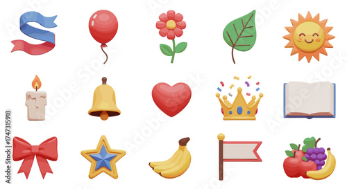 Vector art of collection of 3d rendered icons