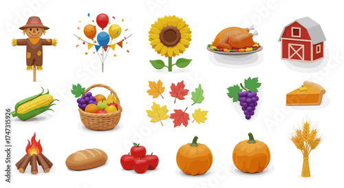Vector art of autumn harvest and thanksgiving elements